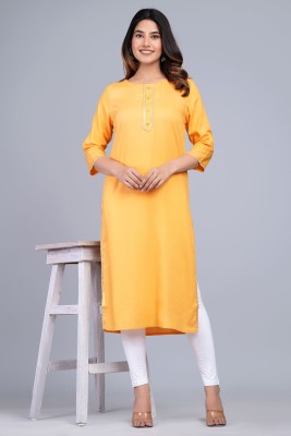 The Kurta Express Women Self Design Straight Kurta(Yellow)