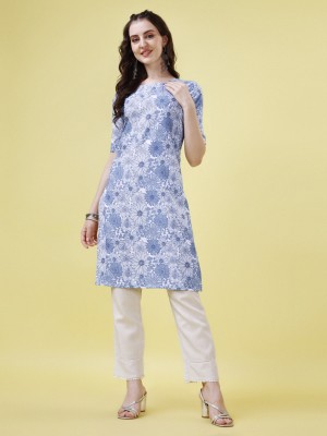 LOOKMARK Women Floral Print Straight Kurta(Blue)