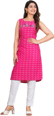 Shreeji Textiles Women Floral Print Straight Kurta(Pink)