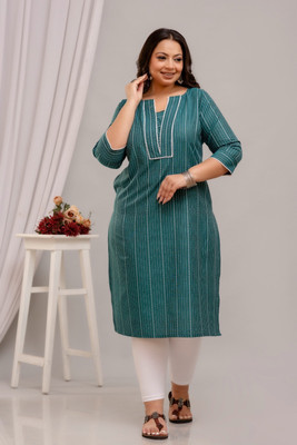 ANKSDEEP CREATION Women Striped Straight Kurta(Green)