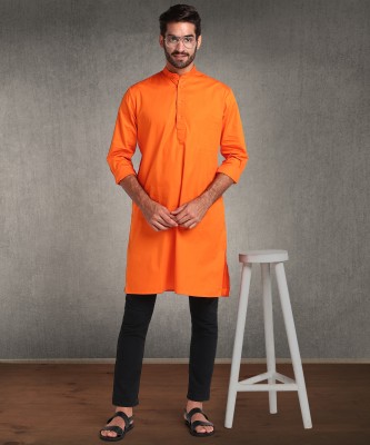 Hangup Plus Men Solid Ethnic Dress Kurta(Orange)