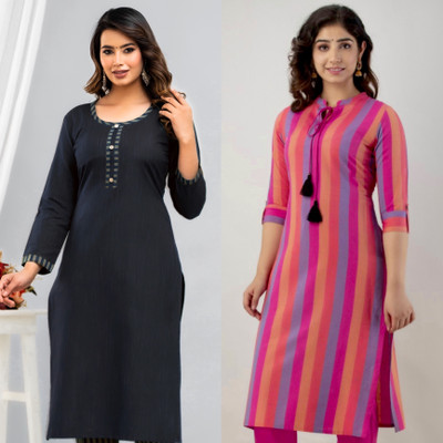 BILANZA Women Striped, Solid Straight Kurta(Multicolor)