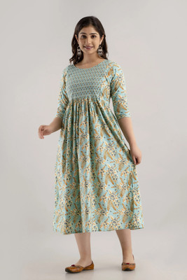 KRISHNA VASTRAM Women Printed Anarkali Kurta(Green)