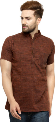 Enchanted Drapes Men Solid Straight Kurta(Brown)