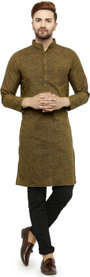 Enchanted Drapes Men Solid Straight Kurta(Dark Green)