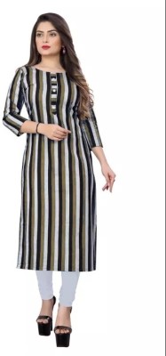 Anjana Nx Women Striped Straight Kurta(Yellow)