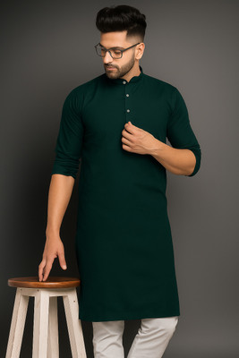Z zedup Men Solid Straight Kurta(Green)