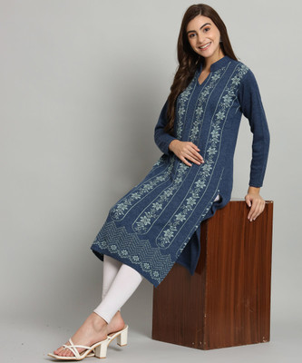 HERMISTON Women Self Design Straight Kurta(Blue)