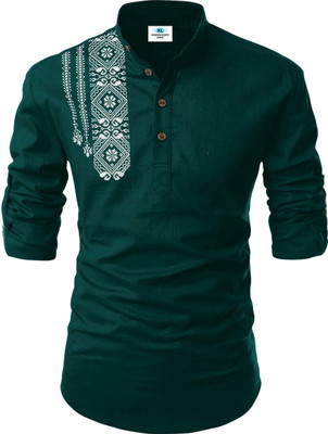 Kavyangle Creation Men Printed Straight Kurta(Green)