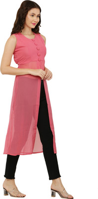 VESICLE Women Solid Frontslit Kurta(Pink)