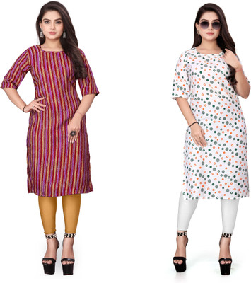 deshmi fashion Women Printed, Striped Straight Kurta(Multicolor)