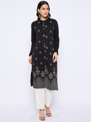 VIAZAA Women Printed A-line Kurta(Black)