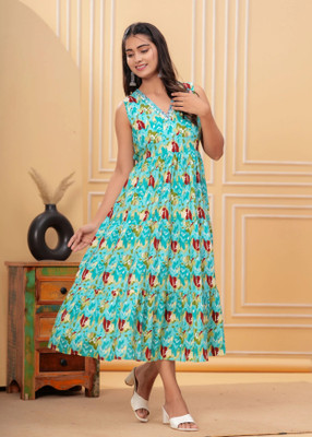 RD Fab Women Floral Print, Embroidered Anarkali Kurta(Light Blue)