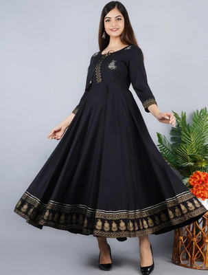 Radhegovind Creation Women Embroidered, Woven Design Anarkali Kurta(Black)