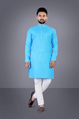 TARA GLOBAL Men Solid Straight Kurta(Light Blue)