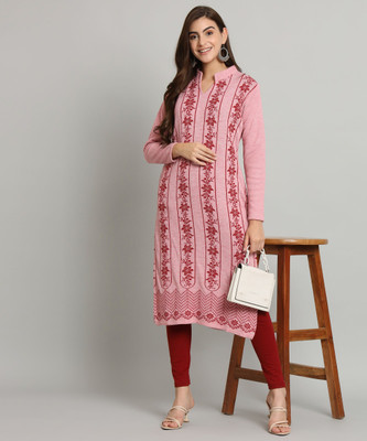 HERMISTON Women Self Design Straight Kurta(Pink)