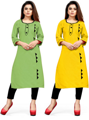 AAI MOGAL Women Printed Straight Kurta(Light Green, Yellow)