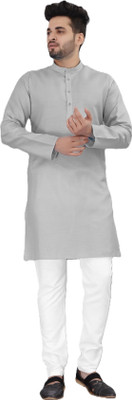KRISHASALES Men Solid Straight Kurta(Grey)