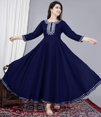 Radhegovind Creation Women Embroidered, Embellished, Solid Anarkali Kurta(Blue)