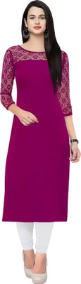 HIALTO Women Self Design, Solid Straight Kurta(Purple)