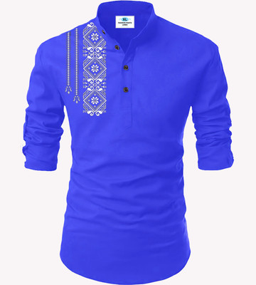 Kavyangle Creation Men Printed Straight Kurta(Dark Blue)