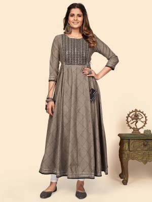 VBUYZ Women Embroidered Anarkali Kurta(Brown)