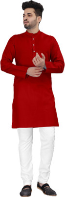 KRISHASALES Men Solid Straight Kurta(Red)