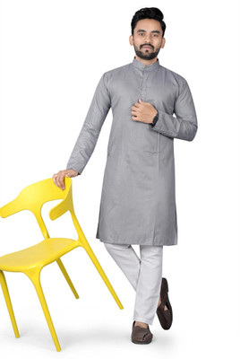 DHASU TRENDZ Men Solid Straight Kurta(Grey)