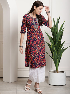 1 Stop Fashion Women Printed Straight Kurta(Maroon)