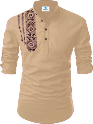 Kavyangle Creation Men Printed Straight Kurta(Gold)