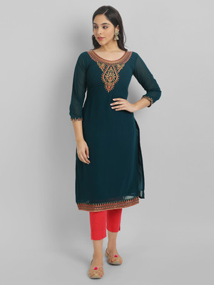 Vastani Enterprise Women Embroidered A-line Kurta(Blue)