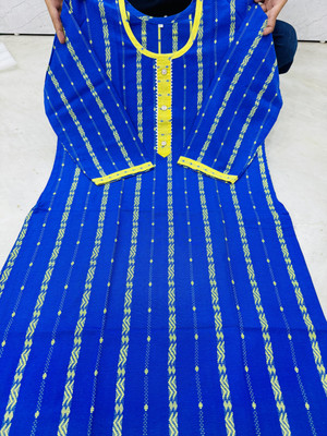 MYNTAPPARELS Women Self Design A-line Kurta(Blue, Yellow)