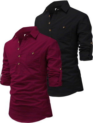 RAREMARK Men Solid Straight Kurta(Maroon)
