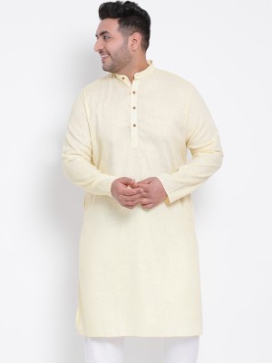 Hangup Plus Men Solid A-line Kurta(Yellow)