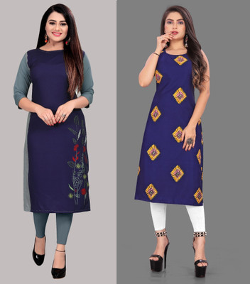 tanvi creation Women Printed A-line Kurta(Grey, Blue)