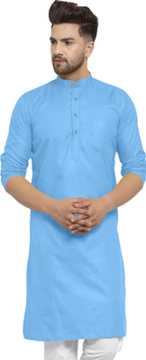 LYPLO Men Solid Straight Kurta(Light Blue)