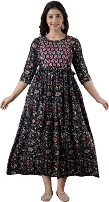 UrbanRang Women Printed Anarkali Kurta(Blue, Red)