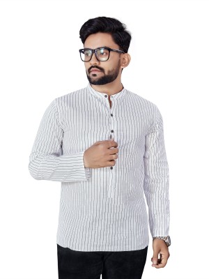 allan peter Men Striped Straight Kurta(Light Blue)