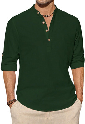 SQS Men Solid Straight Kurta(Dark Green)