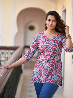 Kairab Women Printed Straight Kurta(Multicolor)