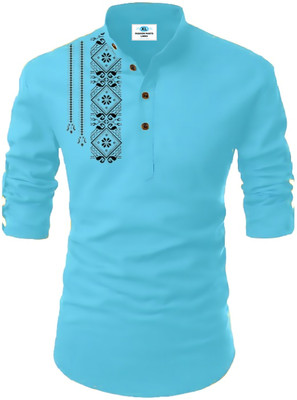 Kavyangle Creation Men Printed Straight Kurta(Blue)