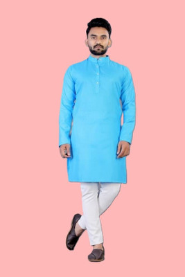 ART CURTAIN Men Solid Straight Kurta(Light Blue)