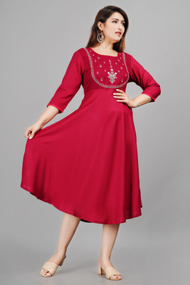 GULJAR FASHION Women Embroidered A-line Kurta(Maroon)