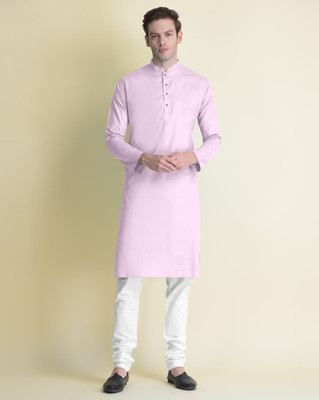 Krudha Men Solid Straight Kurta(Pink)