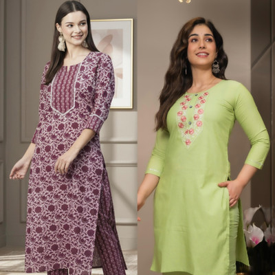 Andheriyas Textiles Women Printed Straight Kurta(Light Green)