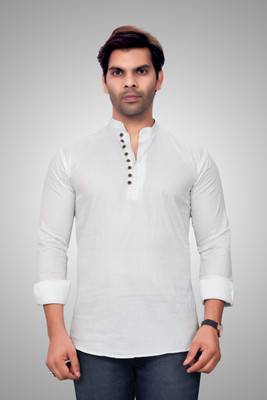 Sky Global Men Solid Straight Kurta(White)