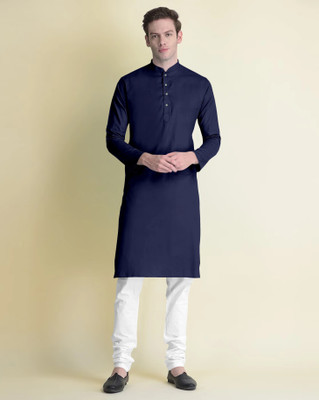 JENJEE Men Solid A-line Kurta(Dark Blue)