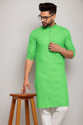 Z zedup Men Solid Straight Kurta(Light Green)