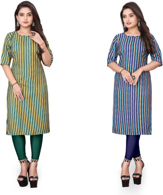 deshmi fashion Women Striped Straight Kurta(Multicolor)