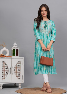 HouseOfCommon Women Embroidered Straight Kurta(Light Blue)